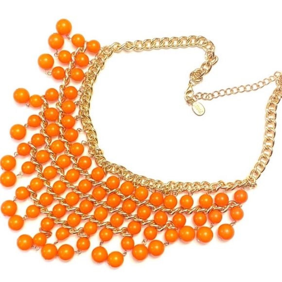 lucid Jewelry - Lucia Vintage Style Orange Beaded Bib Statement Necklace 20”